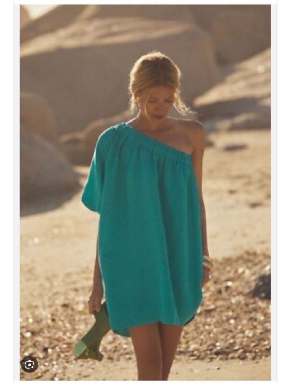 Anthropologie Linen Blend One Shoulder Mini Dress